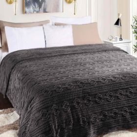 Fleece Blanket – Arctic Boho Knit Jacquard - Plush, Cozy Warmth (Color: Charcoal, size: Full/Queen)