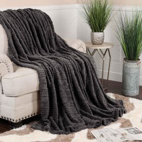 Fleece Blanket – Arctic Boho Knit Jacquard - Plush, Cozy Warmth (Color: Charcoal, size: Throw XL)