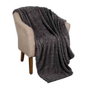 Fleece Blanket – Arctic Boho Knit Jacquard - Plush, Cozy Warmth (Color: Charcoal, size: Throw)