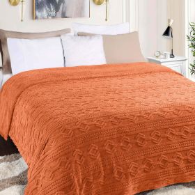 Fleece Blanket – Arctic Boho Knit Jacquard - Plush, Cozy Warmth (Color: Dusty Orange, size: Twin)