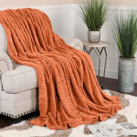 Fleece Blanket – Arctic Boho Knit Jacquard - Plush, Cozy Warmth (Color: Dusty Orange, size: Throw XL)