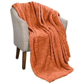 Fleece Blanket – Arctic Boho Knit Jacquard - Plush, Cozy Warmth (Color: Dusty Orange, size: Throw)