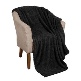 Fleece Blanket – Arctic Boho Knit Jacquard - Plush, Cozy Warmth (Color: Black, size: Throw)