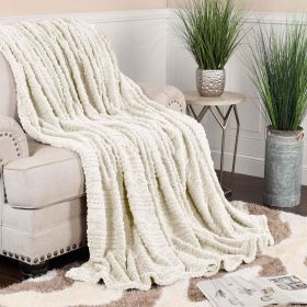 Fleece Blanket – Arctic Boho Knit Jacquard - Plush, Cozy Warmth (Color: Ivory, size: Throw XL)