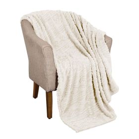 Fleece Blanket – Arctic Boho Knit Jacquard - Plush, Cozy Warmth (Color: Ivory, size: Throw)