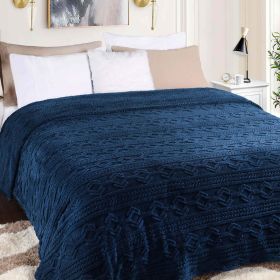 Fleece Blanket – Arctic Boho Knit Jacquard - Plush, Cozy Warmth (Color: Navy Blue, size: Twin)