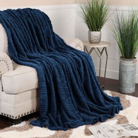 Fleece Blanket – Arctic Boho Knit Jacquard - Plush, Cozy Warmth (Color: Navy Blue, size: Throw XL)