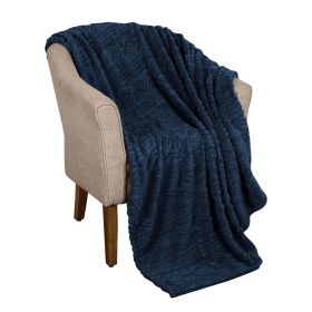 Fleece Blanket – Arctic Boho Knit Jacquard - Plush, Cozy Warmth (Color: Navy Blue, size: Throw)