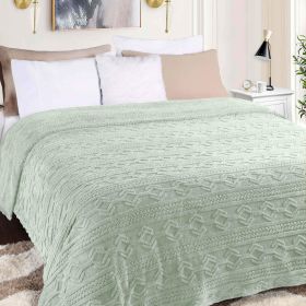 Fleece Blanket – Arctic Boho Knit Jacquard - Plush, Cozy Warmth (Color: Seafoam, size: Full/Queen)
