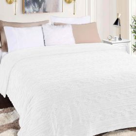 Fleece Blanket – Arctic Boho Knit Jacquard - Plush, Cozy Warmth (Color: White, size: Full/Queen)