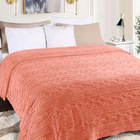 Fleece Blanket – Arctic Boho Knit Jacquard - Plush, Cozy Warmth (Color: Blush, size: Twin)