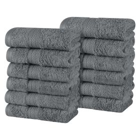 Atlas Cotton Absorbent Heavyweight Face Towel Washcloth Set of 12 (Color: Grey, size: 12 Piece Face Towels)