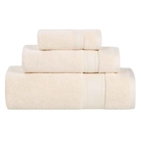 Belmont Zero Twist Cotton Medium Weight 3 Piece Towel Set (Color: Ivory, size: 3 Piece Towel Set)