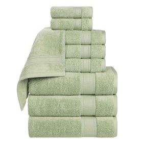Belmont Zero Twist Cotton Medium Weight 9 Piece Towel Set (Color: Green, size: 9 Piece Towel Set)