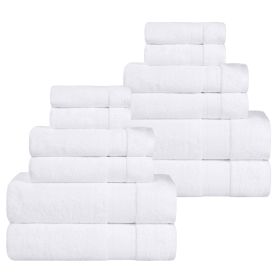 Belmont Zero Twist Cotton Medium Weight Absorbent 12 Piece Towel Set (Color: White, size: 12 Piece Towel Set)