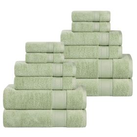 Belmont Zero Twist Cotton Medium Weight Absorbent 12 Piece Towel Set (Color: Green, size: 12 Piece Towel Set)