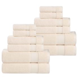 Belmont Zero Twist Cotton Medium Weight Absorbent 12 Piece Towel Set (Color: Ivory, size: 12 Piece Towel Set)
