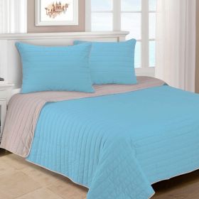 Brandon Cotton Embroidered Solid Reversible Breathable Quilt Set (Color: Light Blue, size: Full/Queen)