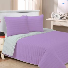 Brandon Cotton Embroidered Solid Reversible Breathable Quilt Set (Color: Lavender, size: Full/Queen)