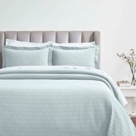 Lightweight Cotton Matelassé Bedspread Set Calvert Diamond Lattice Jacquard (3-Piece) (Color: Sky Blue, size: Queen)