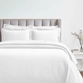 Lightweight Cotton Matelassé Bedspread Set Calvert Diamond Lattice Jacquard (3-Piece) (Color: White, size: Queen)