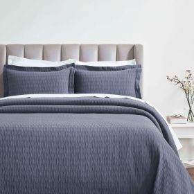 Lightweight Cotton Matelassé Bedspread Set Calvert Diamond Lattice Jacquard (3-Piece) (Color: Denim Blue, size: Queen)