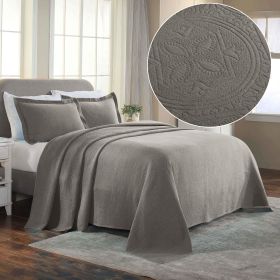 Lightweight Cotton Bedspread Sets 3-Piece Celtic Circle Jacquard Matelassé (Color: Charcoal, size: Full)