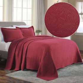 Lightweight Cotton Bedspread Sets 3-Piece Celtic Circle Jacquard Matelassé (Color: Burgundy, size: Twin)