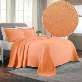 Lightweight Cotton Bedspread Sets 3-Piece Celtic Circle Jacquard Matelassé (Color: Salmon, size: Full)