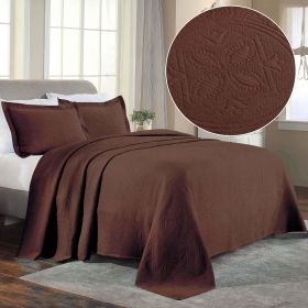 Lightweight Cotton Bedspread Sets 3-Piece Celtic Circle Jacquard Matelassé (Color: Cappuccino, size: King)
