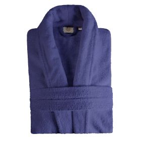 Classic Men's Bath Robe Turkish Cotton Bathrobe with Adjustable Belt (Color: Navy Blue, size: Large/Extra Large)