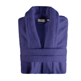 Classic Women's Bath Robe Turkish Cotton Bathrobe with Adjustable Belt (Color: Navy Blue, size: Large/Extra Large)