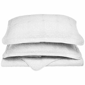 Corrington Fine Stitch Cotton Quilt Set (Color: White, size: Full/Queen)
