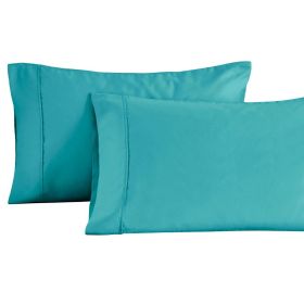 Cotton Blend Solid Pillowcases, Set of 2 (Color: Teal, size: King)