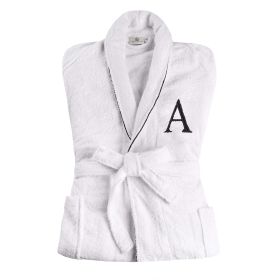 Cotton Embroidered Bathrobe Adults Unisex Bath Robe for Men and Women (Letter: Letter A, size: Large/Extra Large)