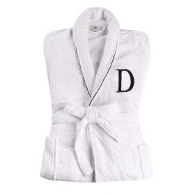 Cotton Embroidered Bathrobe Adults Unisex Bath Robe for Men and Women (Letter: Letter D, size: Small/Medium)