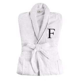Cotton Embroidered Bathrobe Adults Unisex Bath Robe for Men and Women (Letter: Letter F, size: Small/Medium)