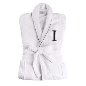 Cotton Embroidered Bathrobe Adults Unisex Bath Robe for Men and Women (Letter: Letter I, size: Small/Medium)