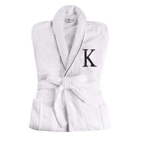 Cotton Embroidered Bathrobe Adults Unisex Bath Robe for Men and Women (Letter: Letter K, size: Large/Extra Large)