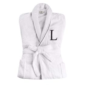 Cotton Embroidered Bathrobe Adults Unisex Bath Robe for Men and Women (Letter: Letter L, size: Small/Medium)
