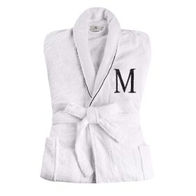 Cotton Embroidered Bathrobe Adults Unisex Bath Robe for Men and Women (Letter: Letter M, size: Small/Medium)