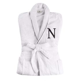Cotton Embroidered Bathrobe Adults Unisex Bath Robe for Men and Women (Letter: Letter N, size: Small/Medium)