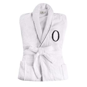 Cotton Embroidered Bathrobe Adults Unisex Bath Robe for Men and Women (Letter: Letter O, size: Large/Extra Large)