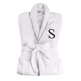 Cotton Embroidered Bathrobe Adults Unisex Bath Robe for Men and Women (Letter: Letter S, size: Small/Medium)