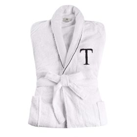 Cotton Embroidered Bathrobe Adults Unisex Bath Robe for Men and Women (Letter: Letter T, size: Small/Medium)