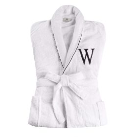 Cotton Embroidered Bathrobe Adults Unisex Bath Robe for Men and Women (Letter: Letter W, size: Small/Medium)