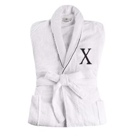 Cotton Embroidered Bathrobe Adults Unisex Bath Robe for Men and Women (Letter: Letter X, size: Large/Extra Large)