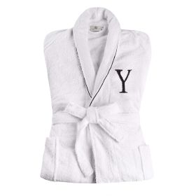 Cotton Embroidered Bathrobe Adults Unisex Bath Robe for Men and Women (Letter: Letter Y, size: Small/Medium)