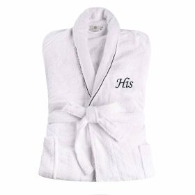Cotton Embroidered Bathrobe Adults Unisex Bath Robe for Men and Women (Letter: His, size: Small/Medium)