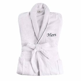 Cotton Embroidered Bathrobe Adults Unisex Bath Robe for Men and Women (Letter: Hers, size: Small/Medium)